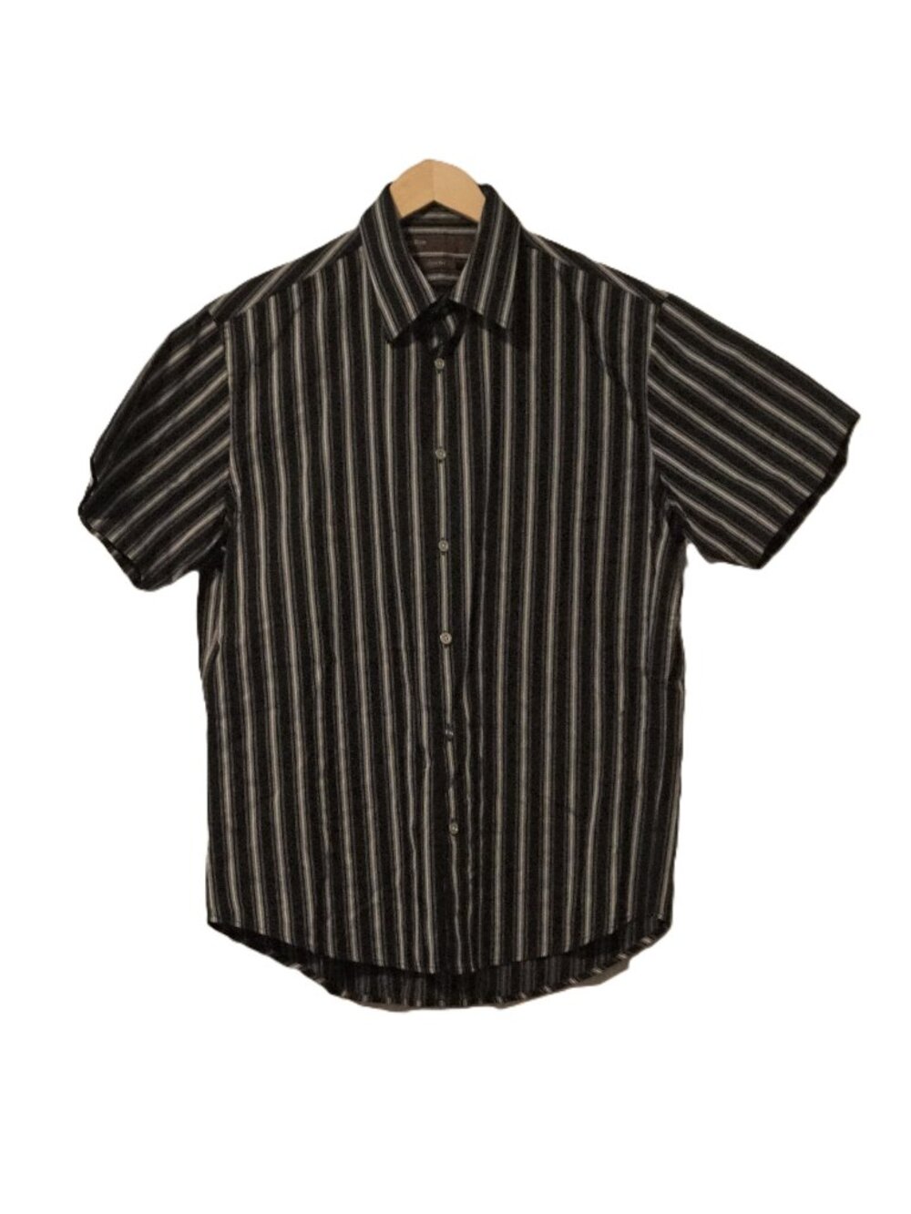 Perry Ellis City Fit Black, Gray and White Short Sleeve Button Up Men’s Large
